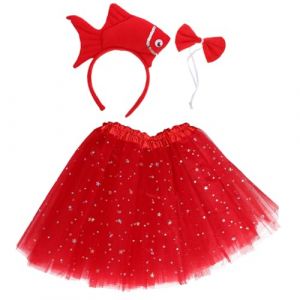 Healeved Déguisement Poisson Garçon Fille Peluche Douce avec Serre-tête Poisson Rouge et Jupe Tulle Rouge pour Carnaval et Fête Océanique (Sonieg, neuf)