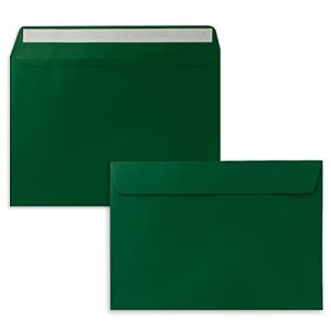 Lot de 50 enveloppes DIN C5 Vert fonc&eacute; (vert) - 16,2 x 22,9 cm - Fermeture adh&eacute;sive - &Eacute;l&eacute;gants enveloppes pour grandes invitations et cartes pour anniversaire ou mariage (GUSTAV NEUSER GmbH, neuf)