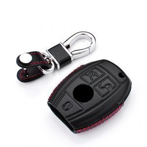 M.JVisun V&eacute;ritable Cuir Clef Coque Porte-cl&eacute;s pour Mercedes-Benz Classe A B Classe C E S G M V CLA CLS GLA GLC GLE GLK GL GLS SL SLK SLC Viano pour Metris Cl&eacute; de Voiture - Cuir - Noir - 3 Bouton - US (M.Jvisun.Eu, neuf)