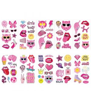 BaronHong Tatouages temporaires Pink Princess pour filles, enfants et femmes, fournitures de fête sur le thème de la cowgirl du film, remplisseur de sacs de fête (E071 – Lot de 10, M) (BaronHong, neuf)