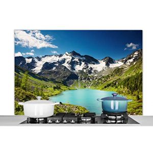 Credence Neige - Montagne - Eau Fond de hotte 120x80 cm Credence aluminium Plaque inox de cuisine (WallCircle, neuf)