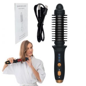 Fer &agrave; friser sans fil &ndash; Mini brosse ronde chauffante rechargeable par USB | Outil de coiffure de voyage, haute capacit&eacute; de r&eacute;glage de la chaleur, brosse &agrave; friser et &agrave; lisser, combo unisexe &agrave; cheveux (JiaYunYiEle, neuf)