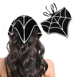 NATOSU Bandanas au crochet pour femme, écharpe tête de mort en toile d'araignée Y2K, bandeau au crochet noir, foulard en tricot d'Halloween, accessoires gothiques (Gutawsse, neuf)