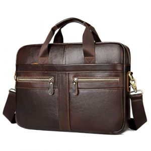 VINBAGGE Sacoche pour Ordinateur Portable 14 pouces Cartable Cuir Homme Sacs Business Porte Document d'affaires Mallette de Travai Sac à Bandoulière en Cuir Véritable,Brun (GENOLD, neuf)