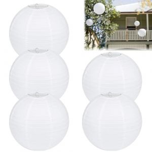 Lanterne Papier,5 Pi&egrave;ce Lampion Papier Rondes Blanc,Lanterne Chinoise 30cm,Boule Papier Luminaire, Suspension Ronde Lampion Pour D&eacute;coratives Mariages, Anniversaires, F&ecirc;tes et &Eacute;v&eacute;nements, Bapt&ecirc;mes (Rutte, neuf)