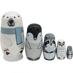 Jorzer Poup&eacute;es gigognes Russes en Bois, 5 pi&egrave;ces/Ensemble, poup&eacute;es Mignonnes Matriochka Ours Polaire Pingouin Hibou, Jouets &eacute;ducatifs pour Enfants pour Anniversaire (MUkhgf, neuf)