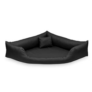 Juelle Lit pour Chien en Faux Cuir, Lit d'angle pour chiens moyens et grands, Coussin moelleux pour chien, Lit en forme de canapé Gabi XXL (100x100 cm, Noir) (PupilShop, neuf)