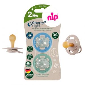 NIP Cherry Night 6 + Lot de 2 tétines rondes lumineuses, couleur Cherry Night 6 à 36 mois, bouton brille longtemps dans l'obscurité, douces pour la peau, durables, unisexes (babywaren24, neuf)