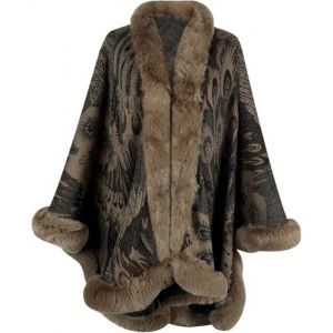 Suncadmious Femmes en Fausse Fourrure Manteau Châles Wrap Hiver Vintage Ouvert Avant Cardigan Poncho Cape Cape (Café,Une Taille) (Fengjiankeji, neuf)