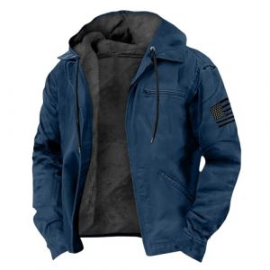 Blouson Homme Hiver,Veste De Travail Homme Capuche Baseball Moumoute Cardigan Bombers Manteaux Interieur Cargo Grande Taille Blouson Matelass&eacute;e Ski Tactique Cachemire Black Friday 2#Bleu fonc&eacute; XXL (SHONTON, neuf)