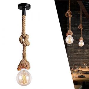 Lustre Suspension en corde, 1m Industrielle Corde Luminaire, Lustre Vintage Corde De Chanvre, E27 Style Rétro Lampe Suspension Corde Lumière Suspendue Plafonnier, pour Manger Restaurant Salon (xindaxin, neuf)