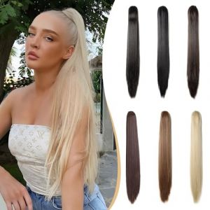 Benehair Postiche Queue de Cheval 53 Cm Longue Raides Clip Pince Ponytail Cheveux Naturel Postiche Cheveux Synthétique Ponytail Extension pour Femmes(Blond cendré mélangé avec blond platine, 140g) (fashion idol collection, neuf)