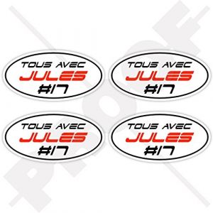 JULES BIANCHI # 17 TOUS AVEC Formule 1 Grand Prix F1 de Pilote, 50mm Vinyle Autocollants, x4 Stickers (StickersWorld Ltd, neuf)
