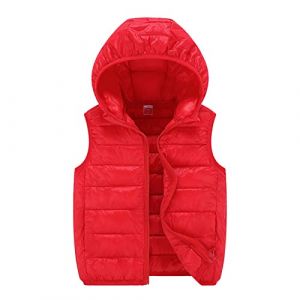 Doudoune sans Manche Enfant Garçons Fille Duvet Hiver Matelassé Veste à Capuche Gilet Couleur Unie DéContractée D'Extérieur Chaud Gilets à Capuche avec Zippée Manteau en Duvet sans Manche Veste (TunErKeji, neuf)