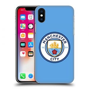 Head Case Designs sous Licence Officielle Manchester City Man City FC Couleur Pleine Bleue Badge Coque Dure pour l'arri&egrave;re Compatible avec Apple iPhone X/iPhone XS (eCell, neuf)