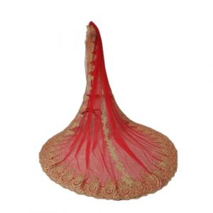 Voile de mariée, Voile de mariée en dentelle dorée, tulle avec peigne, voile de mariage monocouche, long et coloré, for mariées, rouge (MTMSM, neuf)