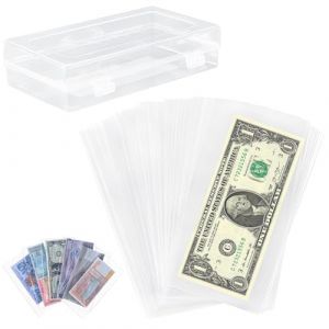 200 pi&egrave;ces d'enveloppes protectrices de Monnaie Transparentes avec bo&icirc;te de Rangement &ndash; enveloppes protectrices de Billets OPP sans Acide, universelles pour Les collectionneurs PN02S1 (Uncle Paul Direct, neuf)