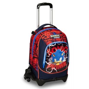 Sonic Chariot scolaire Jack 3 roues, rouge et bleu, Prime, 3 en 1, triple usage, sac à dos avec chariot détachable, poche porte-bouteille et système multisegment, sac à dos scolaire voyage, enfant (REGALANDIA, neuf)