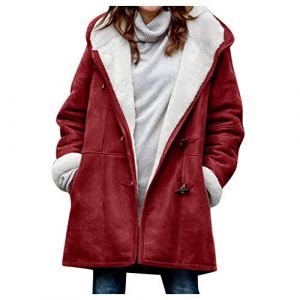 Veste Polaire Femme avec Capuche Couleur Pure - Veste Femme Mi Saison &Agrave; Boutons Chic Mode Randonn&eacute;e Manteaux Running &Eacute;pais Vestes avec Poches Legere Rouge L (xozwkh, neuf)