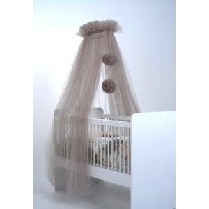 Baby Fancyroom Ciel de lit de bébé en tulle, lit d'appoint, moustiquaire, décoration de chambre de bébé, baldaquin pour chambre d'enfant, 165 cm de long, avec pompons, taupe (Baby Fancyroom, neuf)