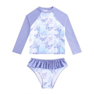 WYTbaby Maillot de bain 2 pièces avec protection UV pour filles - Maillot de bain sirène à manches longues - Maillot de bain pour fille - Pour l'été et la plage - Pour 4 à 10 ans, Papillon violet, 7-8 (WYTbaby-EU, neuf)