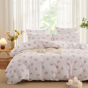 Freyamy Housse de Couette 140x200 Rose Nœud Papillon Parure de lit Filles Enfants avec Fermeture Éclair Réversible Sets de Housse Couette Blanc en Microfibre avec Une Taie d'oreiller 65 x 65cm (Mitchell'SZ, neuf)
