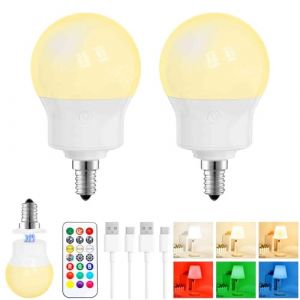 Ampoule LED Rechargeable avec T&eacute;l&eacute;commande, Ampoule Sans Fil Magn&eacute;tique E14 Dimmable 480LM, 3 Temp&eacute;ratures de Couleur + 9 Couleurs RGB, 3 Timer, pour Lampes Murales, Camping & Urgence, Lot de 2 (Pinrutar-EU, neuf)