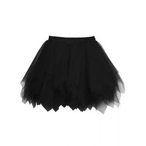 Wikoan Jupon Femme Jupe Ballet Tutu Court en Tulle Classique Asym&eacute;trique Jupon sous Robe Crinoline Petticoat Vintage Fond de Robe A-Ligne Jupe Tulle Noir 2XL-3XL (Wikoan Direct, neuf)