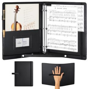 PORFOYO Classeur pour partitions A4 en cuir PU, avec classeur &agrave; 3 anneaux, poche int&eacute;rieure et sangle de main, noir (ALFAXCELE, neuf)