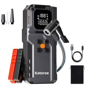 KATOROE Booster Batterie Voiture 4000A avec Compresseur, Aide au Démarrage de Voiture Jusqu’à 9L Essence et 7L Diesel, Batterie de Démarrage Portable avec Écran Numérique et Lampe LED (baimomaoyi, neuf)