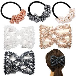 Perles Peignes Cheveux,RoadLoo 6 Pi&egrave;ces Peigne Cheveux Extensible Peigne &agrave; Cheveux Magique Perl&eacute; Double Stretch Coiffure Epingle Accessoire Party Decor Barrette Cheveux Femme pour Cheveux de Filles (RoadLoo, neuf)