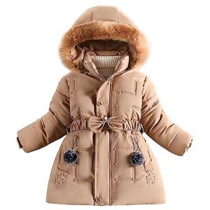 linboo Doudoune Fille Princesse Manteau Hiver Blouson Polaire Veste Enfant Chaude à Capuche Fourrure Epaisse Parka avec Perles Cloutées, Kaki, 4-6 ans (TBONBON-EU, neuf)
