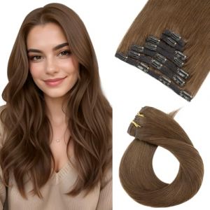 Benehair Extension à Clip Cheveux Naturel Rémy, 7Pcs 16 Clips Extension Cheveux Naturel à Clip, Clip In Lace Weft Hair Extensions, 45CM 120g Épais Extensions Cheveux Humains, Chocolat Léger #4R (fashion idol collection, neuf)