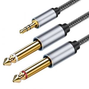 xruc C&acirc;ble Audio 3.5mm vers Double 6.35mm 2M, C&acirc;ble Jack TRS Vers 2&times;TS Mono Y Splitter pour Table de Mixage Amplificateur Studio Instruments, Prise Jack Double 6.35 M&acirc;le vers 3.5 M&acirc;le en Nylon Tress&eacute; (FenShouLe, neuf)