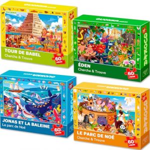 Quokka Puzzle 60 Pièces Enfant 4 5 6 Ans - Lot 4 Cherche et Trouve Puzzle Cadre Enfant 3 4 Ans - Jouets Éducatif avec Tour de Babel l'Arche de Noé l'Éden - Cadeau Chrétiens Garçons et Filles 6 7 8 (Adducate Inc., neuf)