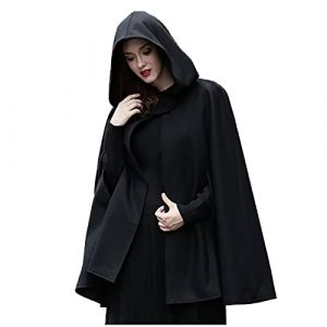 Cape en laine à capuche femme vintage couleur unie poncho robe Halloween costume trench léger veste coupe-vent cape manteau ouvert devant cardigan vêtements médiévaux automne hiver Outwear, Noir , M (yishu`poe, neuf)