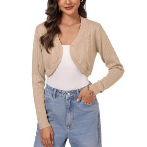 Gyabnw Boléro Cardigan à Manches Longues Gilet Femme Tricoté Ajouré Boléro Chic et Elégant au Printemps et à L'automne Veste Cardigan de Mariage Robe de Soirée (XUN Fashion, neuf)