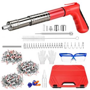 Pistolet à Clous Manuel,100 Clous Ronds+100 Clou pour Tube,5 Vitesses Pistolet Pneumatique pour Acier et Béton,Silencieux Réglable,Pistolet à Ongles Portable avec Gants à Lunettes Bouchons d'oreille (MiluYaa, neuf)