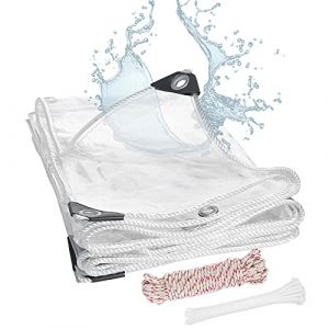 FoundGo Bâche Transparente avec œillets, Bâche de Protection Exterieur pour Jardins 420g/m², Plantes, Bâche Imperméable en PVC, avec Corde et Serre-câbles(Taille réelle 2.9x4.9m) (FindGo, neuf)