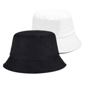 SEFIRST 2 Pcs Bob Chapeau de Soleil en Coton Homme Femme, Pliable Anti-UV Chapeau de P&ecirc;cheur Casquettes Visi&egrave;res Respirants Bucket Hat &Eacute;t&eacute; pour Outdoor Camping Voyage Randonn&eacute;e Plage (Noir, Blanc ﻿ (MaiDuoDuo, neuf)