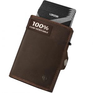 LORZOR® Portefeuille pour Homme en Cuir Véritable, Porte Carte Homme avec RFID, Porte Monnaie pour 10 Cartes, avec Compartiment pour Espèces et Poche à Monnaie (ReturnRate, neuf)