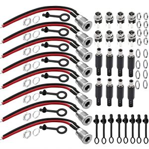 RUNCCI-YUN DC 5,5 x 2,1, Connecteur Alimentation 12V kit,8pcs Panneau Monture Connecteur(avec Ligne)+8PCS Connecteur Plug DC 12v+8PCS onnecteur Alimentation À Souder+16PCS Capuchon en Caoutchouc (RUNCCI-YUN, neuf)
