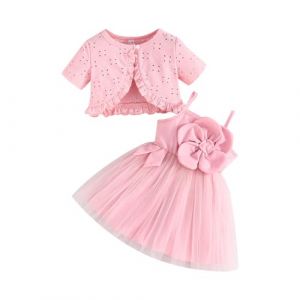 LUVCES Ensemble Bébé Fille Tutu Robe et Cardigan Sets 2 Pièces Elégante sans Manches Nœud Papillon Tulle Robe et Cardigan été Automne Vêtements Tenues Manches Courtes Rose 6-9 Mois (SANYI FASHION, neuf)