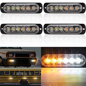 Biqing Feux Stroboscopique, LEDs Lampe Flash Stroboscope Gyrophare LED Feux P&eacute;n&eacute;trations Avant Voyant d&rsquo;Alarme Urgence Strobe 12V/24V pour Voiture Camion Remorque (6LED-Jaune&Blanc-4X) (YuanGu, neuf)