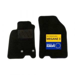 DBS - Tapis de Voiture sur Mesure - Adapt&eacute; &agrave; Votre Renault Megane 3 (11/2008-01/2016) - Antid&eacute;rapant : Clips de Fixations et Scratch - Tapis de Sol Avant 2 pi&egrave;ces - Moquette - Noir (Housses Auto DBS, neuf)