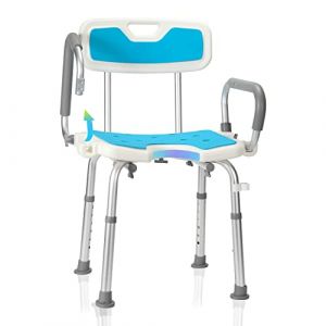 Cecaylie Tabouret de douche pour personnes âgées, siège de douche avec dossier et accoudoirs, réglable en hauteur, tabouret de douche avec antidérapant, en aluminium (Infinibest, neuf)