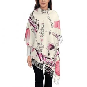 LAMAME Foulard chaud imprimé cerf écharpe pompon mode châle collier, Romantic Paris Tour Eiffel Bycicle, taille unique (xifeng888, neuf)