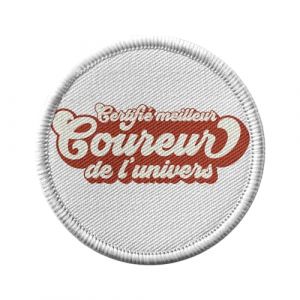 Ecusson Thermocollant Vetement Rond 7cm - Certifi&eacute; meilleur Coureur de l'univers Course &agrave; Pied V&eacute;lo Marathon - Patch a Repasser pour Reparation ou Customisation T-shirt Sac Jeans Imprime en France (FabulousBOUTIK, neuf)