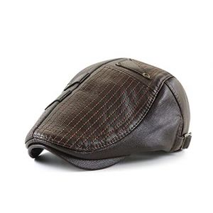 Ruicheng Casquette Plate en Cuir pour Homme Hiver B&eacute;ret Chapeau Souple Chaud R&eacute;glable (Marron fonc&eacute;), 56-60 (ruichengzhubao, neuf)
