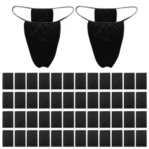 FUIPVGI 50 Pi&egrave;ces Slips Jetables pour Femme, Culotte Jetable Slip Femme Strings, Non Tiss&eacute;s String T Jetable Culottes (FR/ES, Alpha/Lettres, Taille Unique, Taille Normale, Taille Normale, Noir) (DONG YI, neuf)